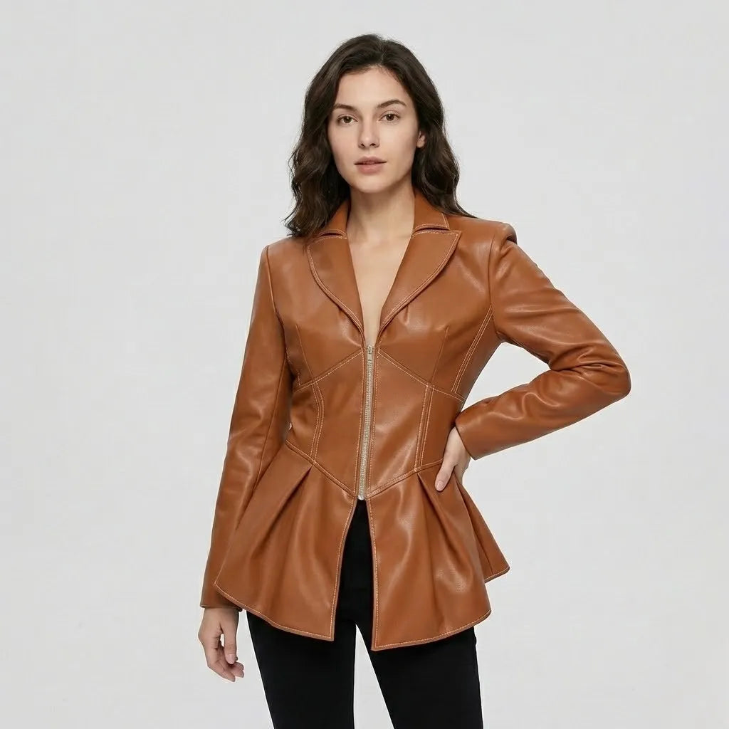Tailored Coat with Fitted Silhouette and Peplum Accent