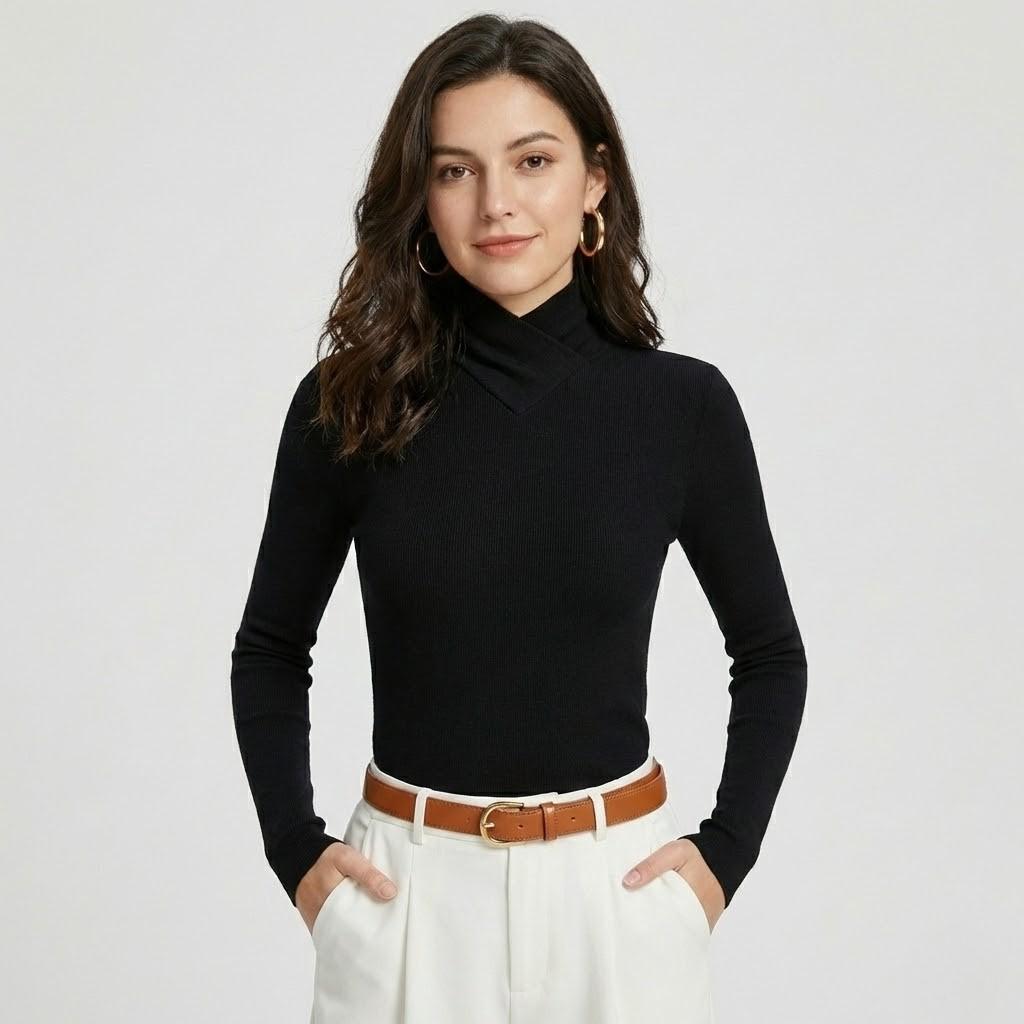 Fitted Structured Knitted Sweater in Viscose Blend
