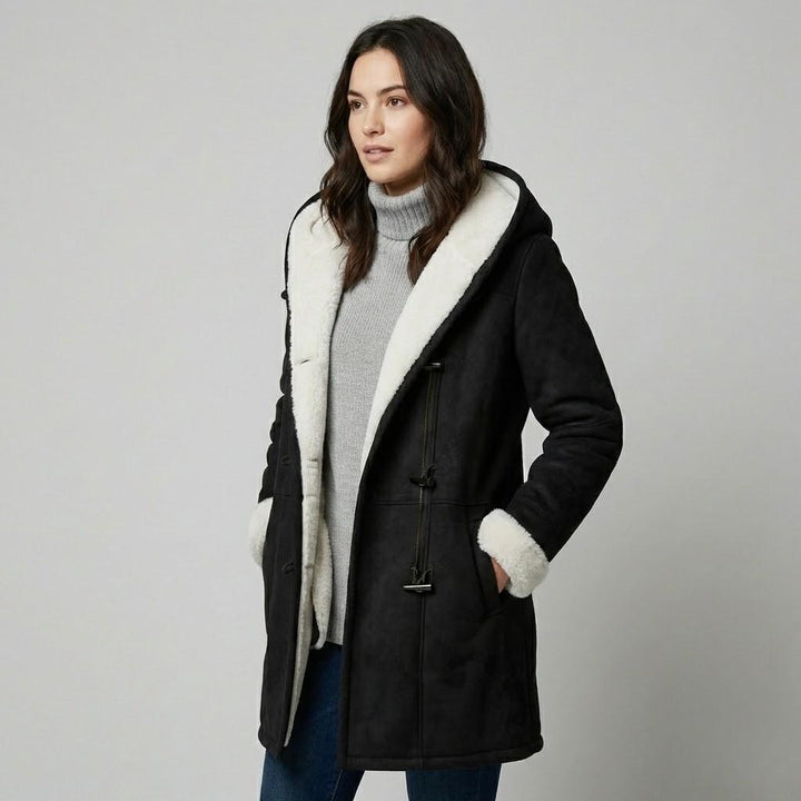 Suede-Look Jacket with Fur Lining and Straight Cut