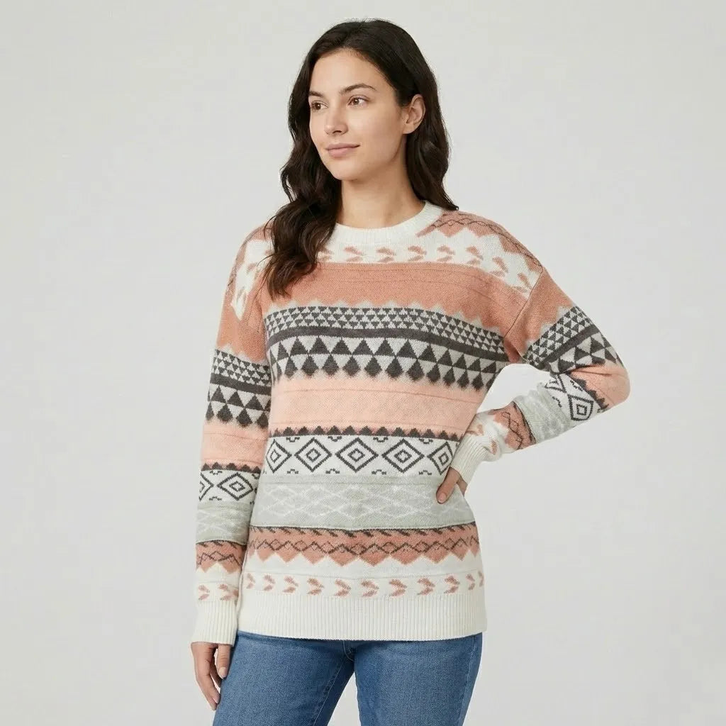 Straight Cut Knitted Sweater with Ethnic Design