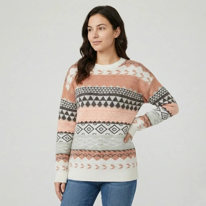 Straight Cut Knitted Sweater with Ethnic Design