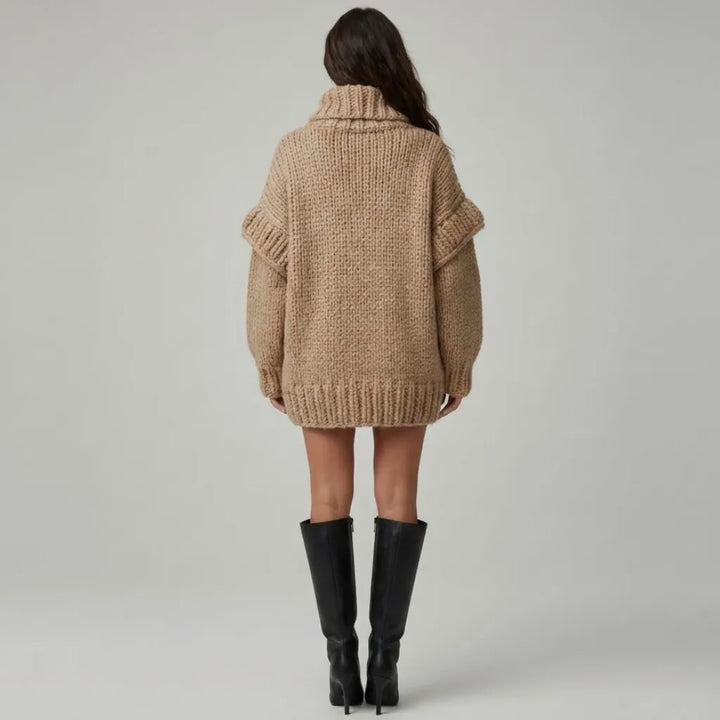 Oversized Roll Neck Knitted Jumper in Acrylic-Polyester Blend