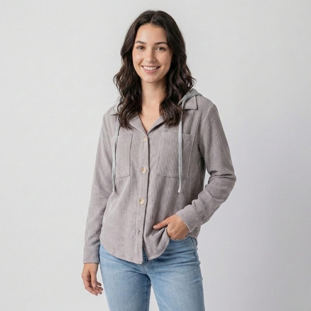 Ribbed Hoodie with Straight Cut and Adjustable Hood
