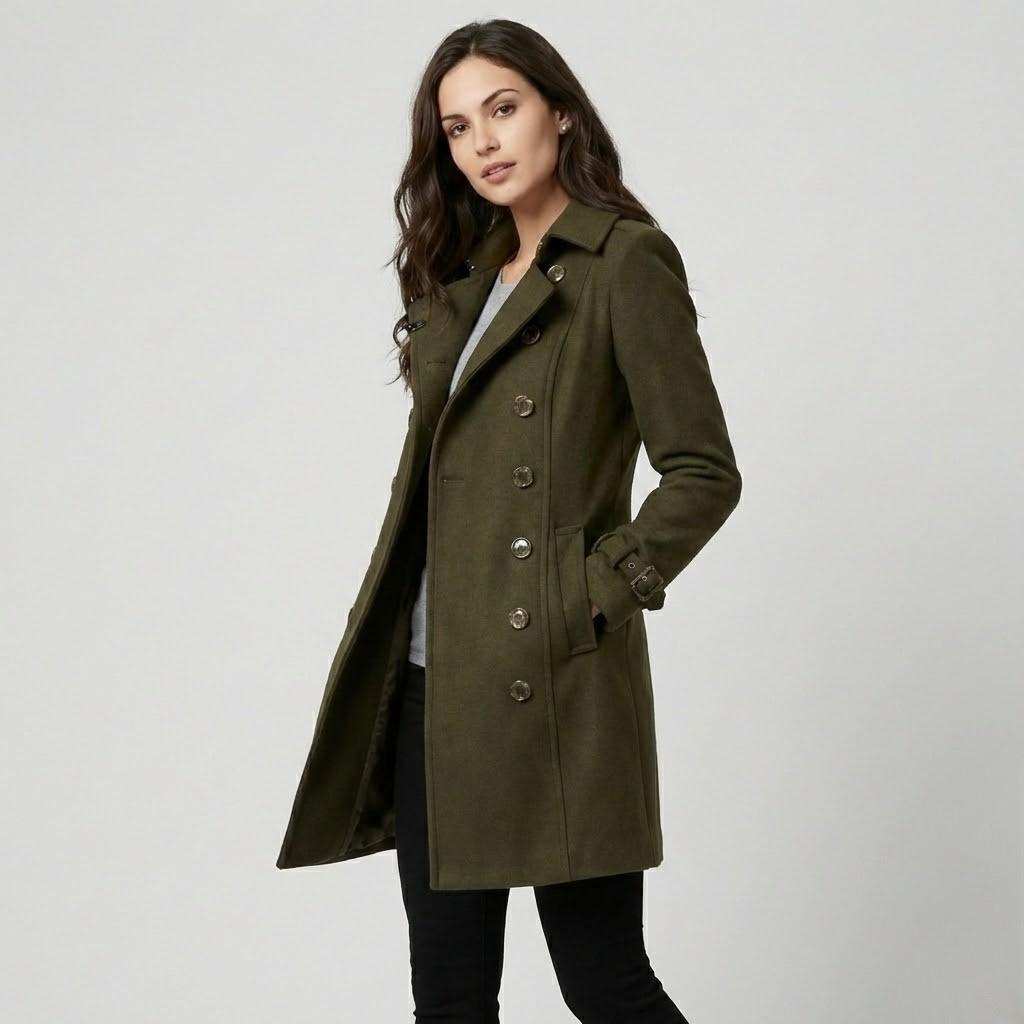 Urban-Style Fitted Wool Blend Coat with Structured Design