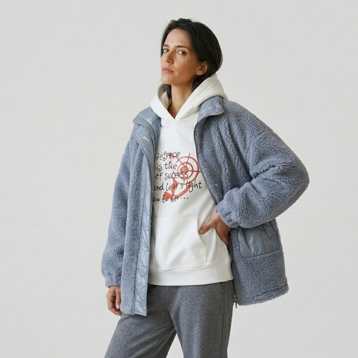 Polyester Oversized Teddy Coat with Front Closure and Spacious Pockets