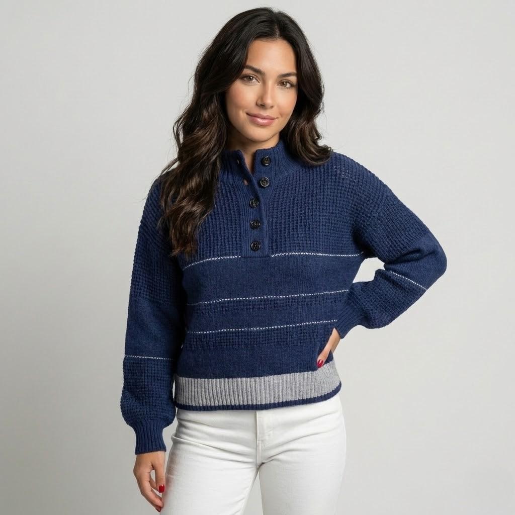Roll Neck Knitted Sweater with Decorative Buttons