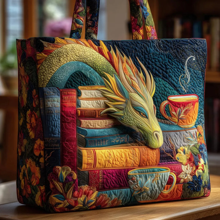 Handmade Bag | Dragon with Books and Mugs