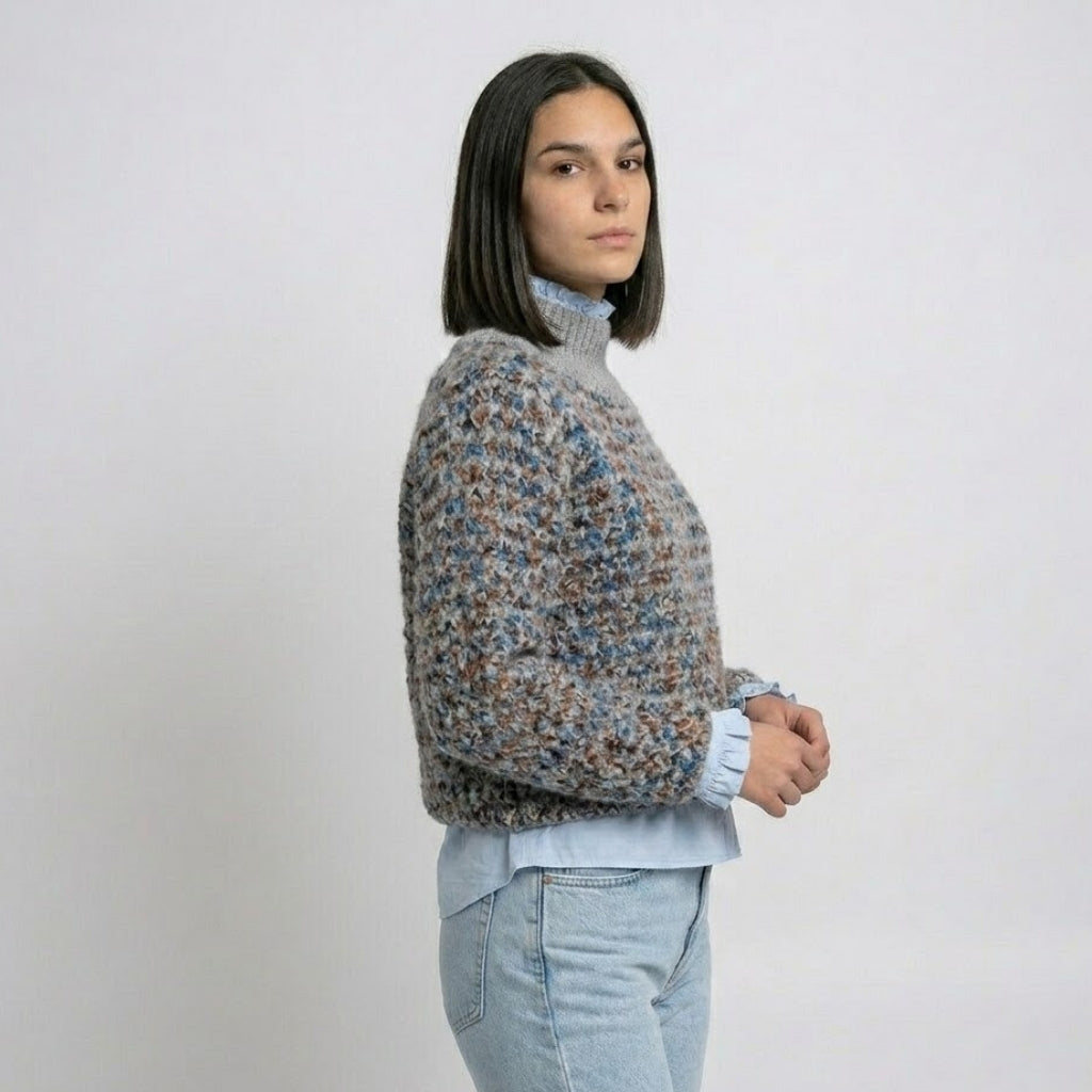 Multicolored Roll Neck Knitted Sweater in Acrylic-Polyester Blend