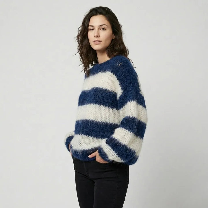 Loose-Fit Striped Knitted Sweater in Acrylic-Polyester Blend