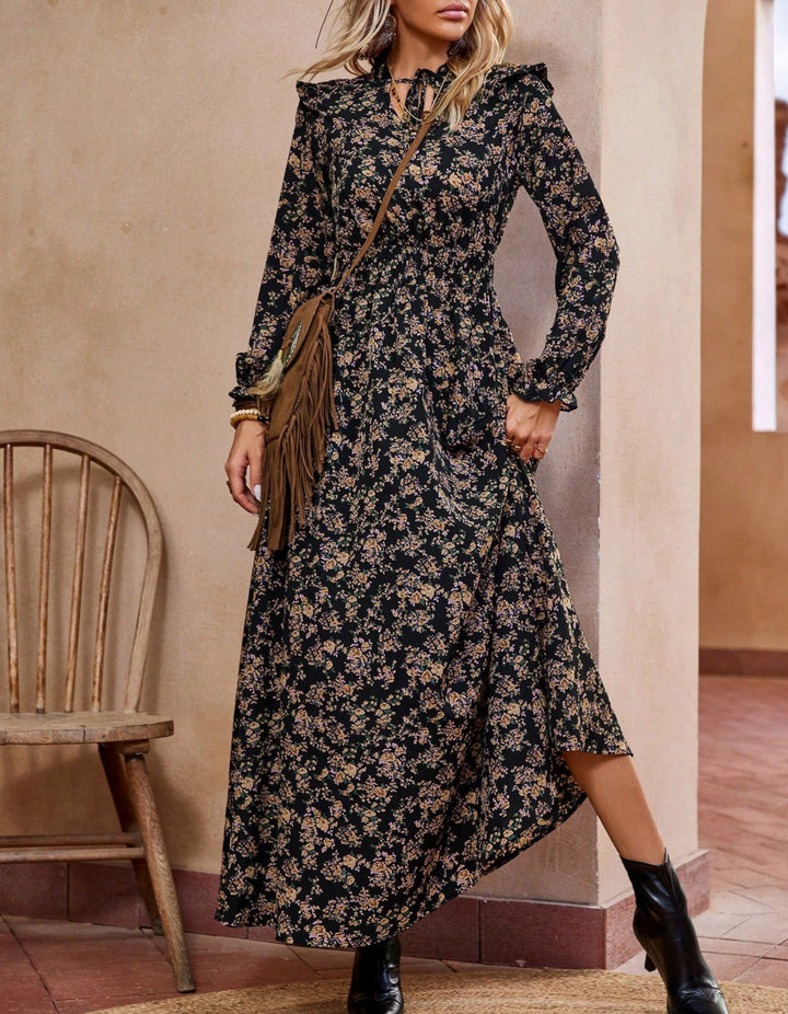 Miloslava | Maxi Dress with Neck Tie and Pattern Design