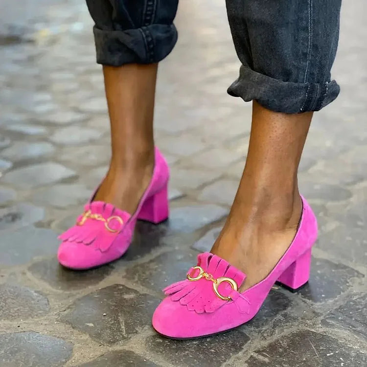 Phoebe - Heeled Shoe with Gold Buckle