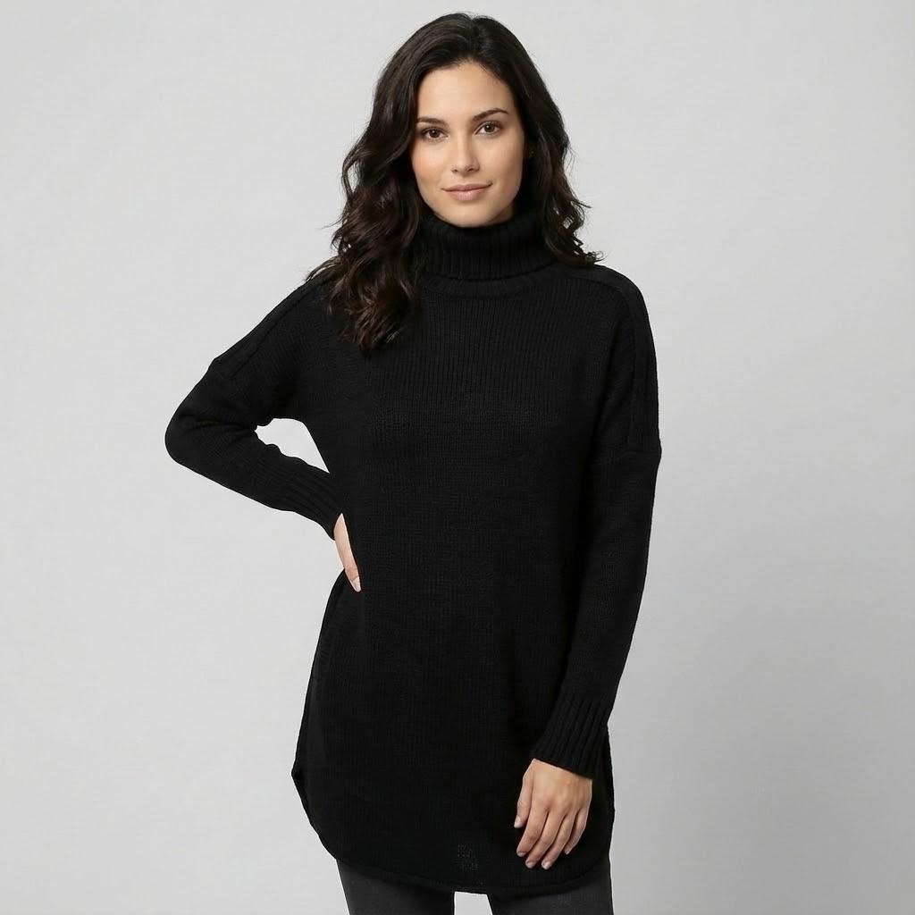 Cozy Wool Blend Sweater with Loose Fit and High Roll Neck