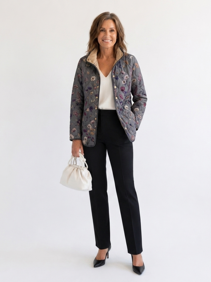 Nathalie Quilted Coat with Dried Flowers