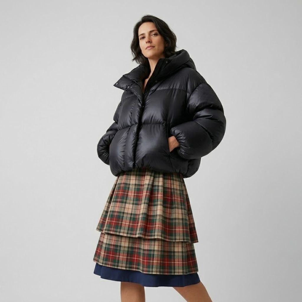 Volume-Enhanced Short Padded Jacket for Chilly Days