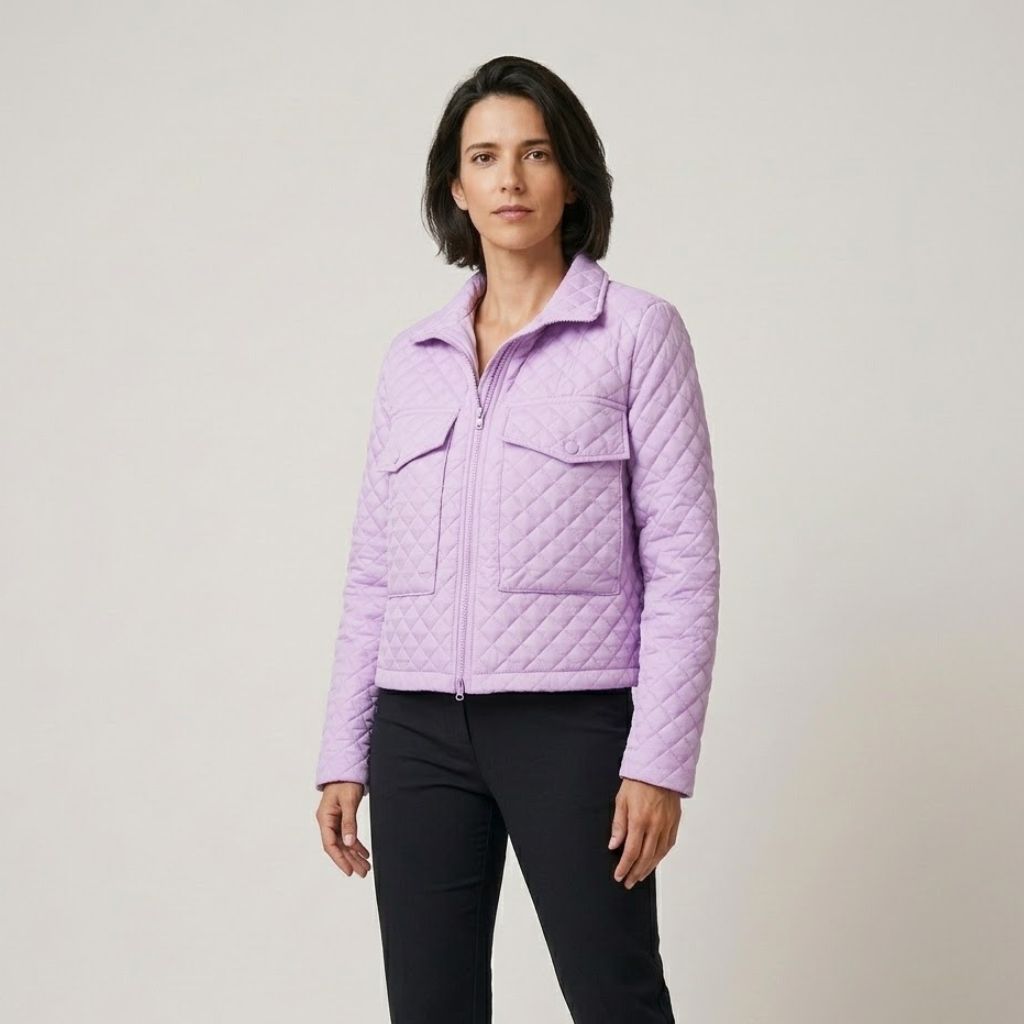 Urban Style Short Quilted Polyester Jacket with Front Pockets