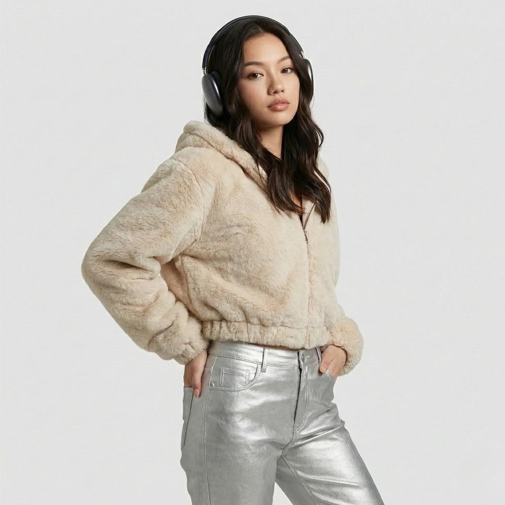 Cozy Loose-Fit Short Furry Hoodie