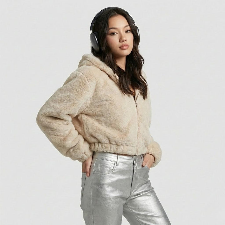 Cozy Loose-Fit Short Furry Hoodie