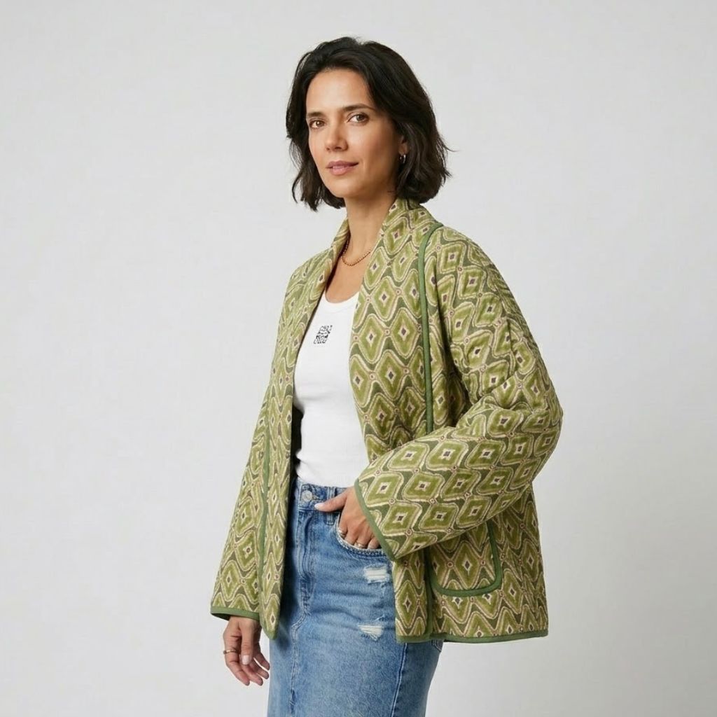 Urban Style Short Quilted Jacket with Geometric Design