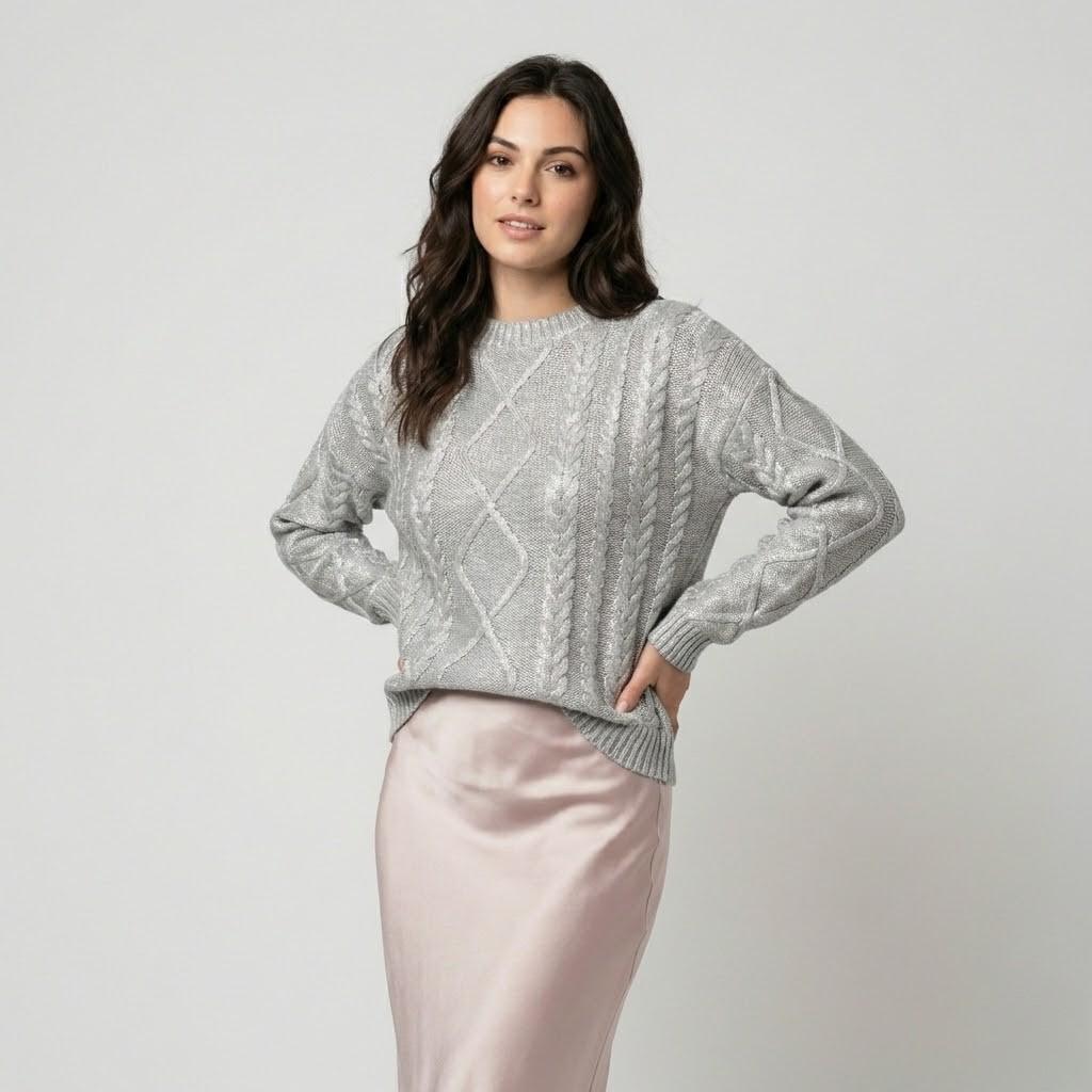 Cozy Loose-Fit Sweater with Textured Geometric Knit Design