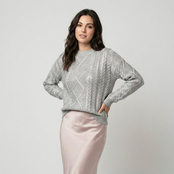 Cozy Loose-Fit Sweater with Textured Geometric Knit Design