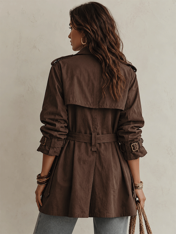 Chic Beige Quilted Double Layer Coat with Chocolate Belt
