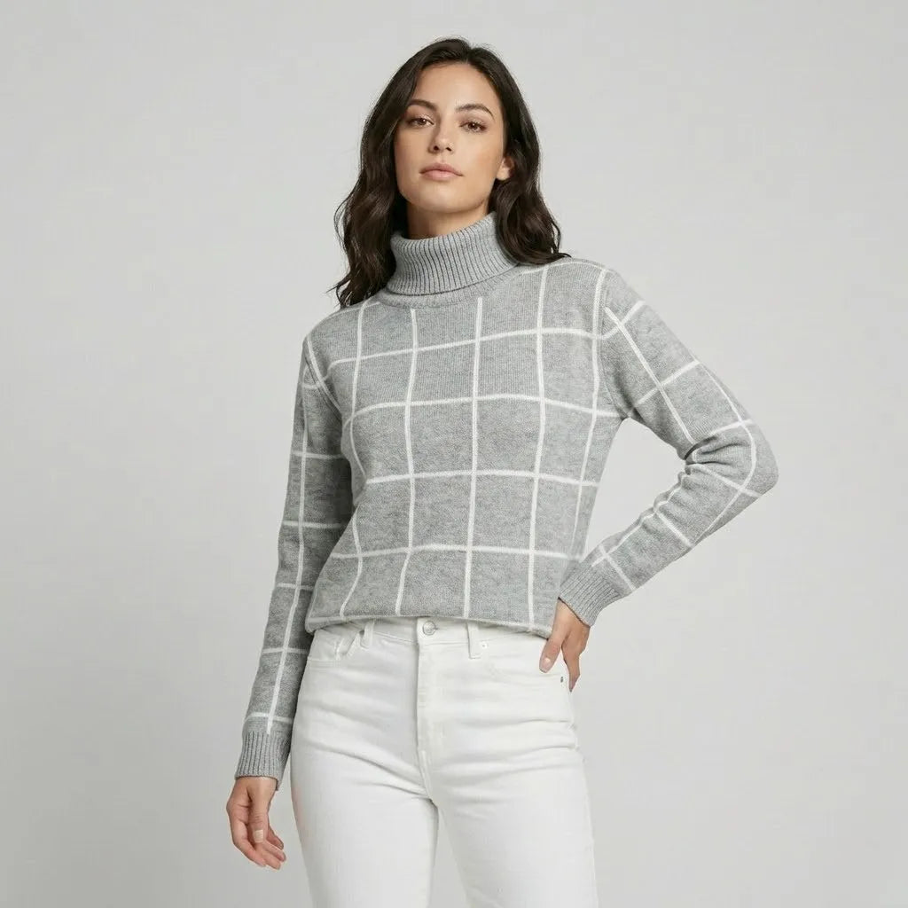 Geometric Pattern Roll Neck Knitted Sweater