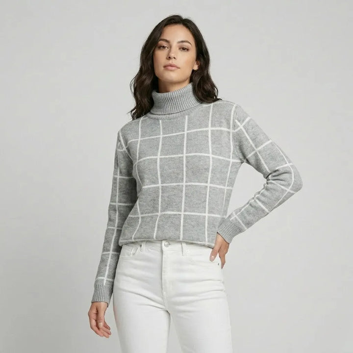 Geometric Pattern Roll Neck Knitted Sweater