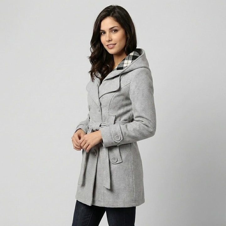 Tailored Wool Blend Hooded Coat with Fitted Silhouette
