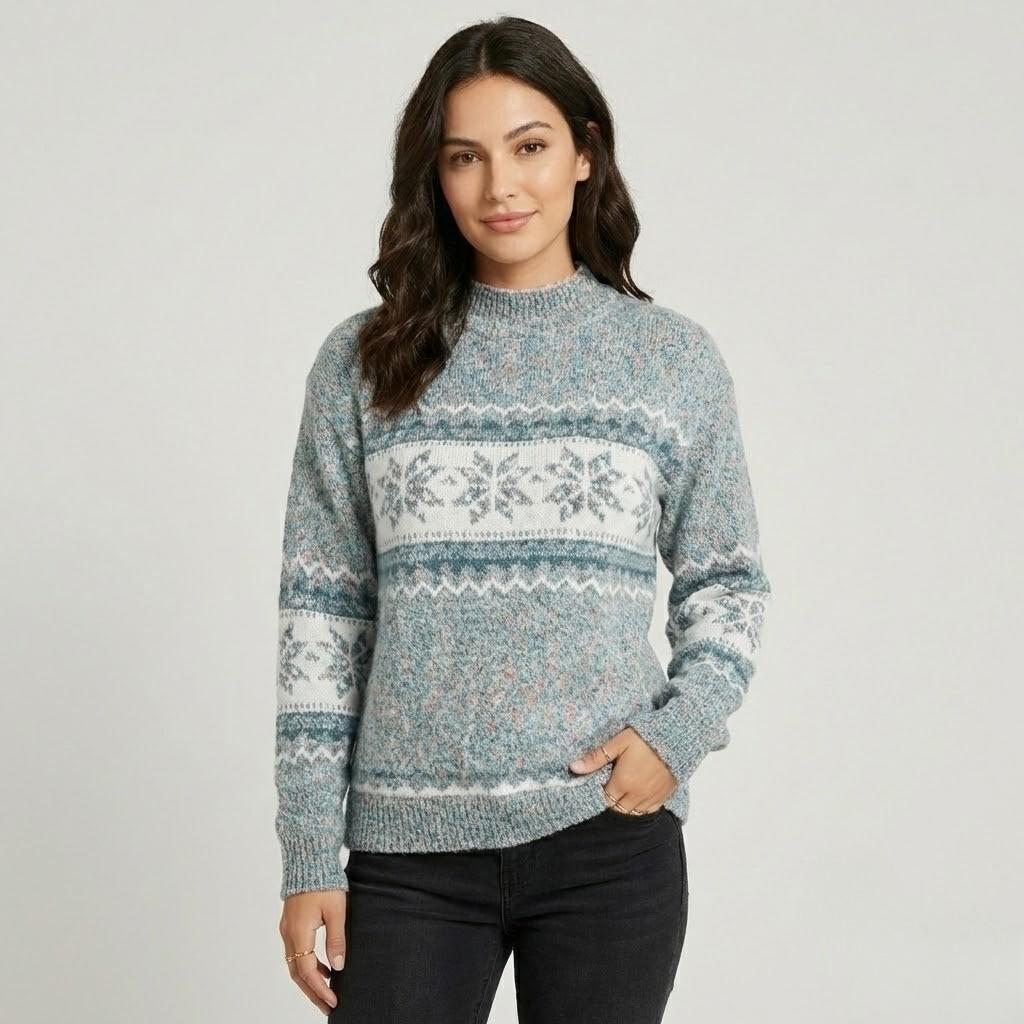 Nordic Pattern Wool Blend Knitted Sweater