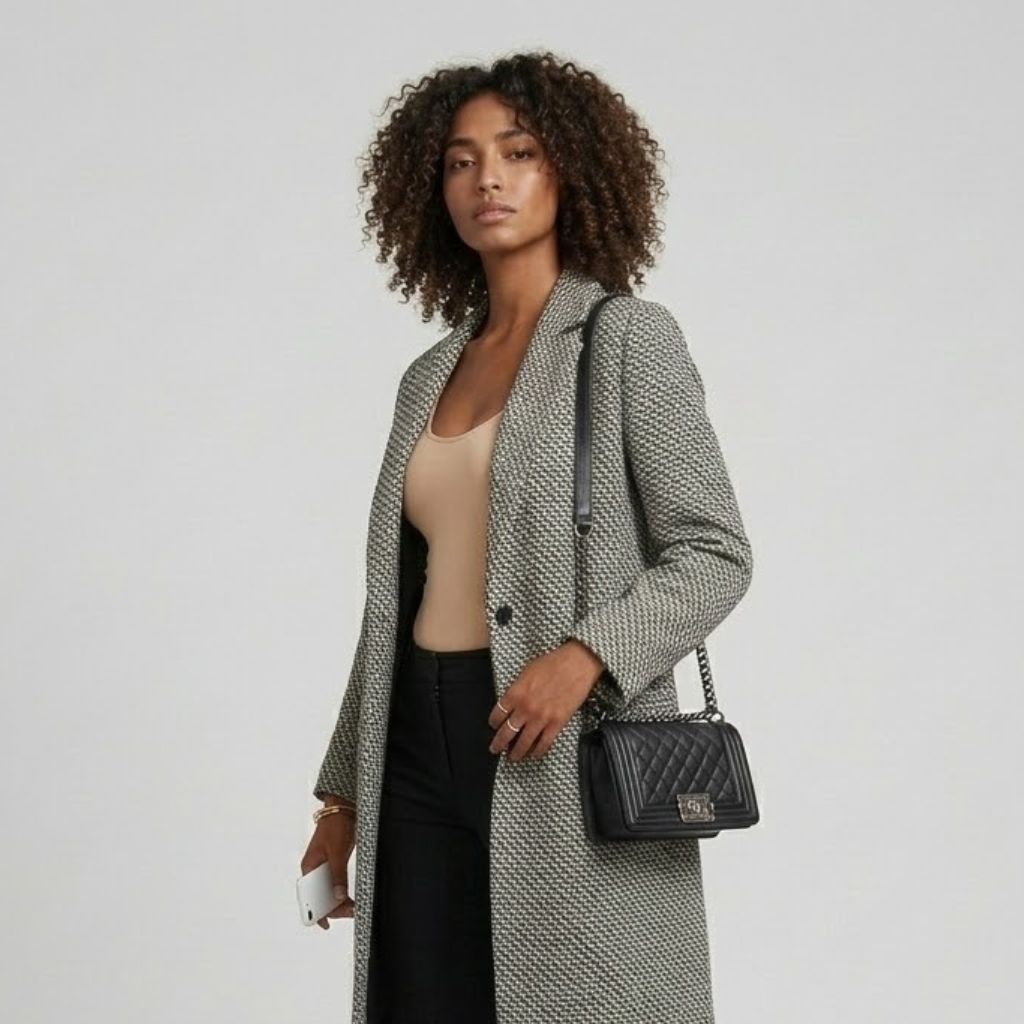 Button-Up Long Coat in a Polyester-Wool Blend