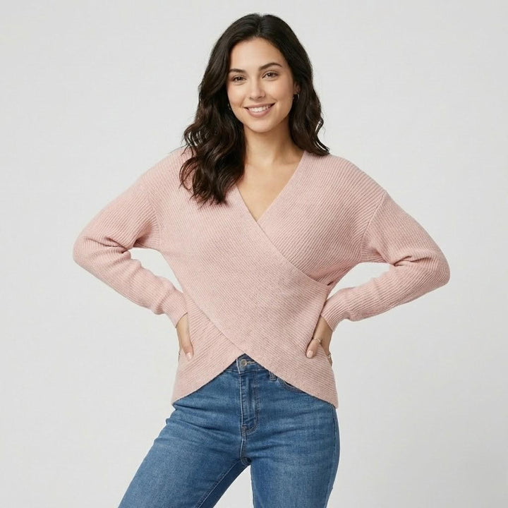 V-Neck Crossed Ribbed Sweater
