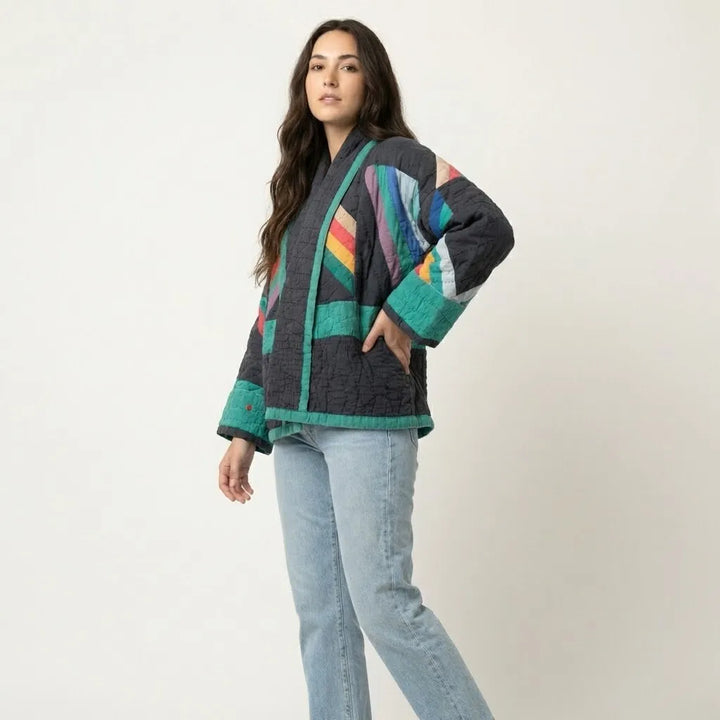 Geometric Pattern Straight-Cut Quilted Jacket