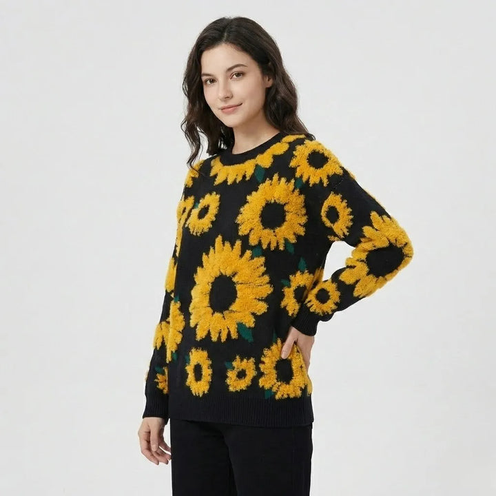 Floral Patterned Loose-Fit Knitted Sweater