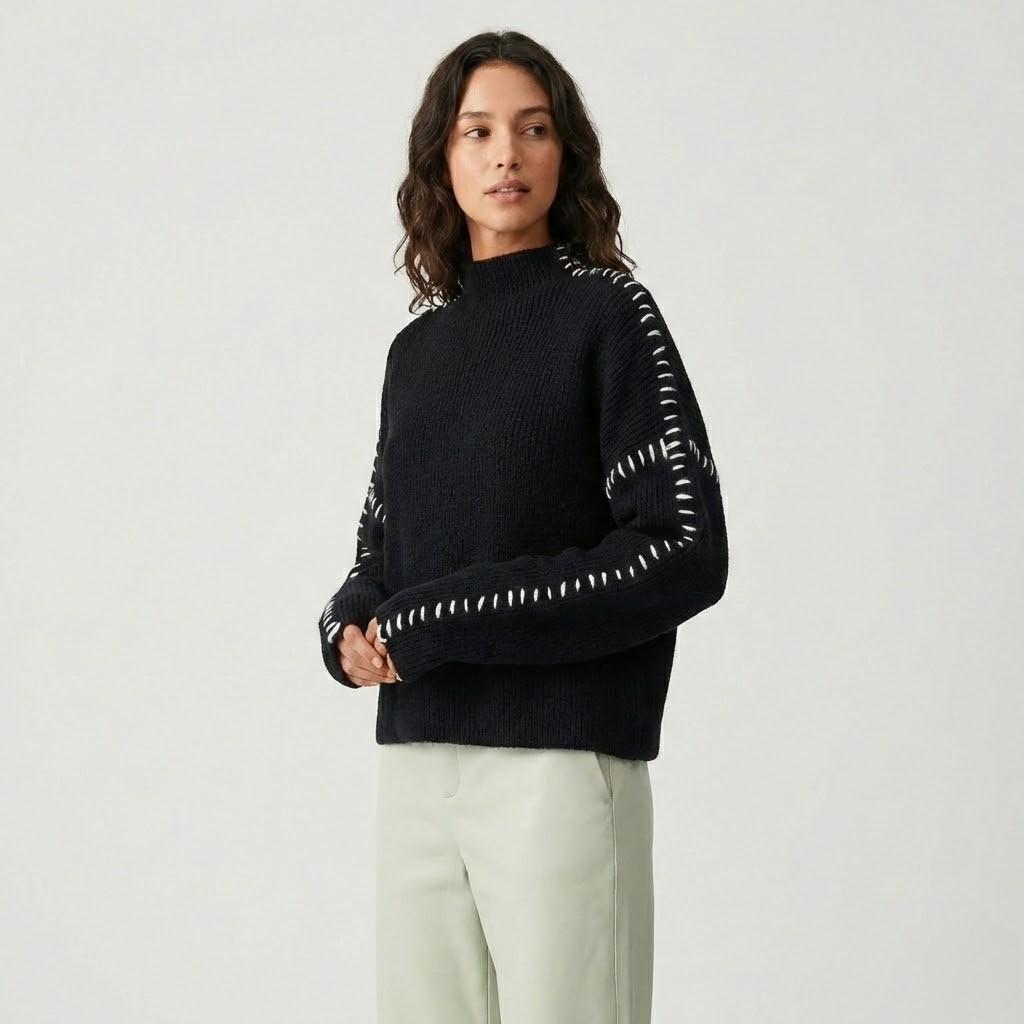 Loose-Fit Knitted Sweater with Unique Craft Details