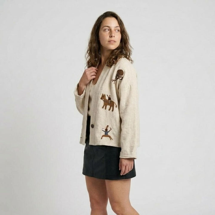 Embroidered Lightweight Linen-Cotton Blend Jacket