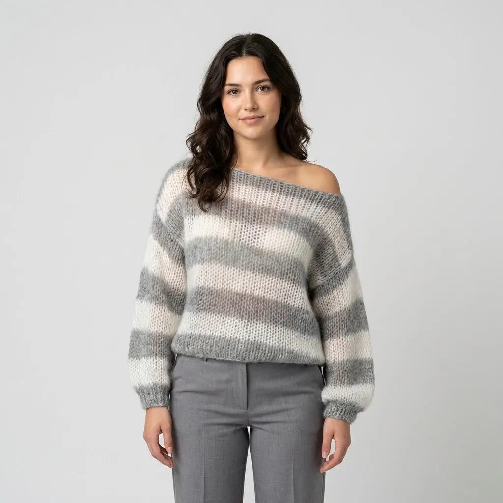 Cozy Relaxed-Fit Wool Sweater with a Wide Neckline