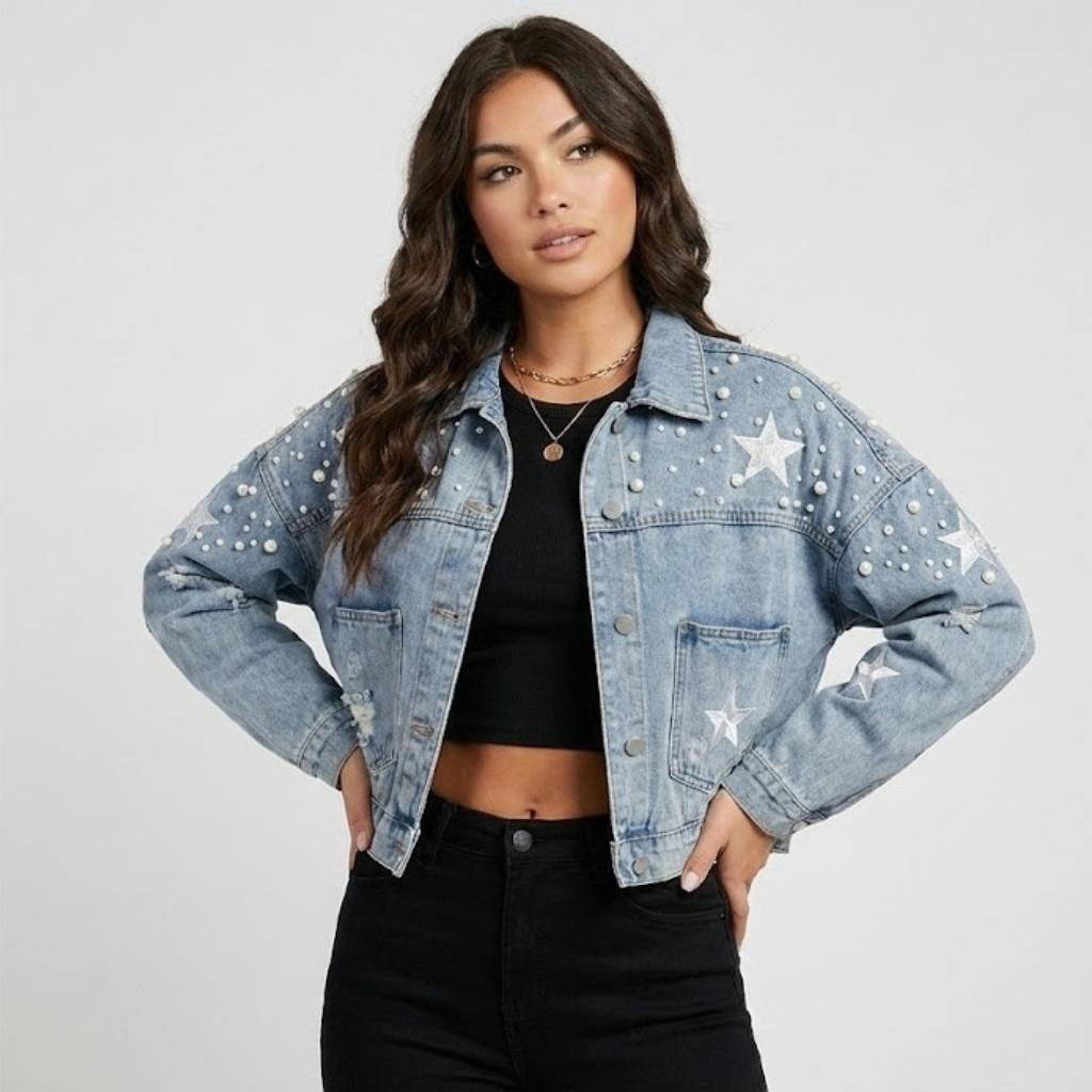 Embroidered Cotton Blend Jacket with a Relaxed Fit