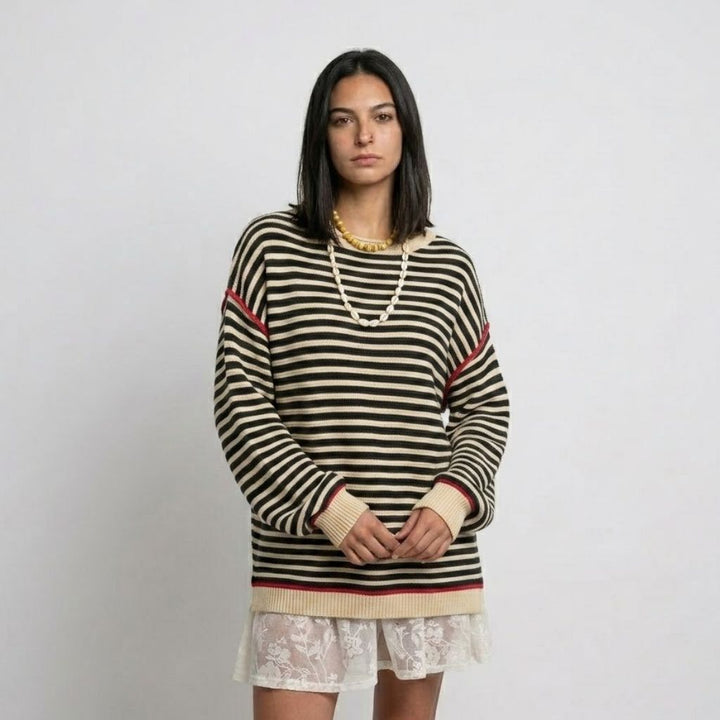 Casual Loose-Fit Cotton Sweater with Eye-Catching Stripes