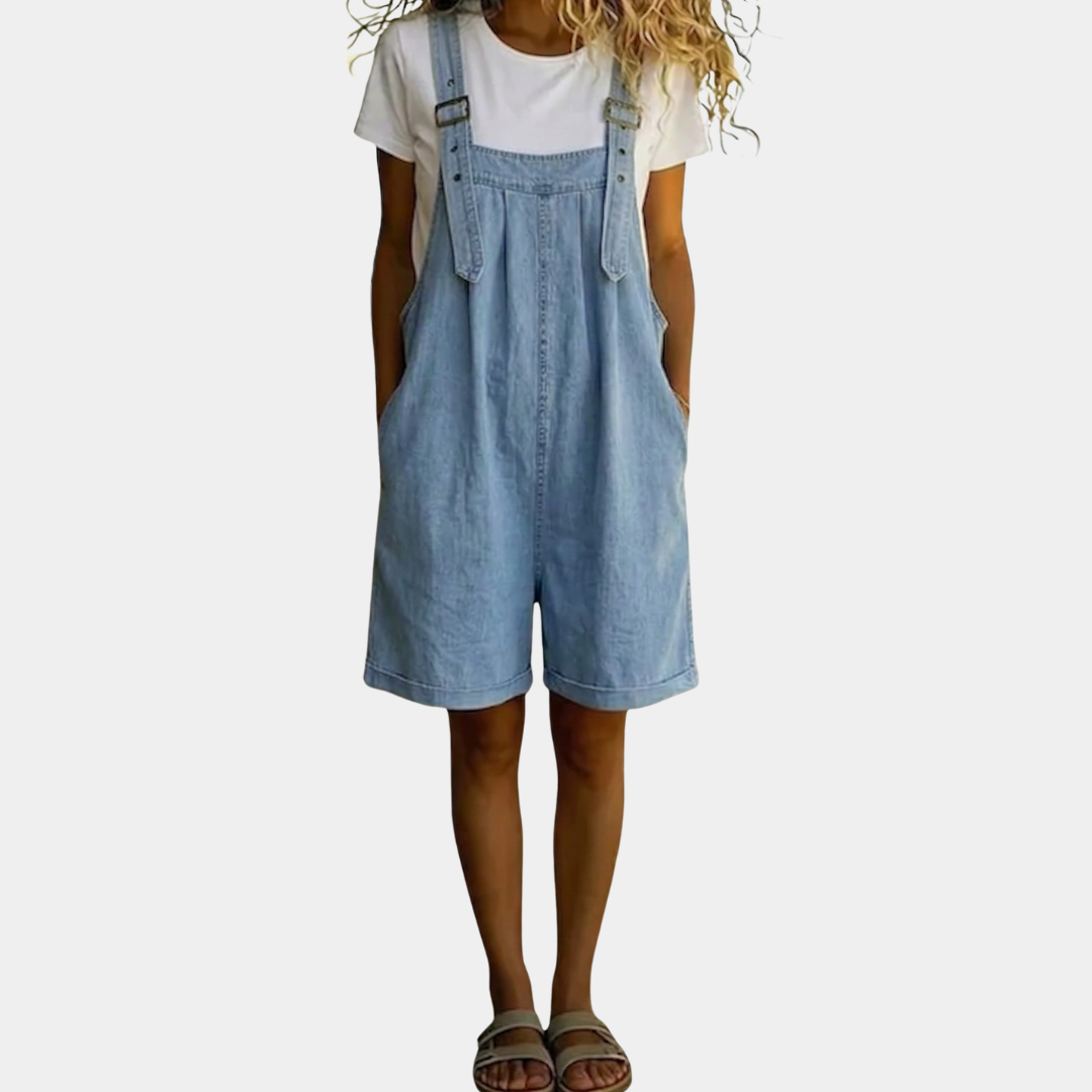 Liliana - Cozy Cotton-Blend Short Denim Jumpsuit