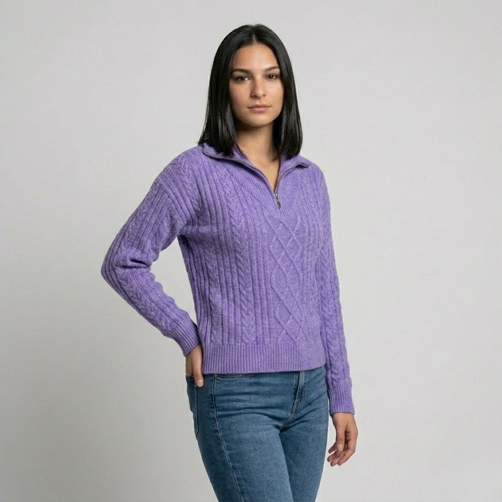 Half-Zip Structured Knit Sweater in Acrylic-Polyester Blend