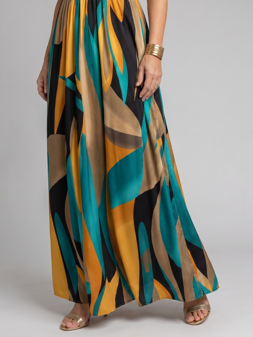 Zarela | Long Sleeveless Dress with Abstract Design
