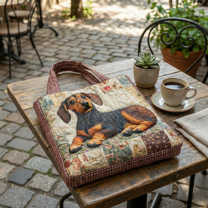Tote Bag with Embroidered Dachshund Cottage - Code GFTOQA1176
