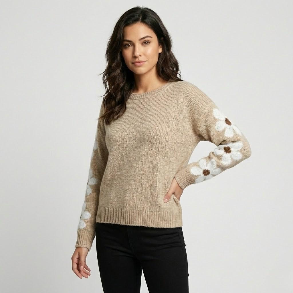 Floral-Embellished Knitted Sweater