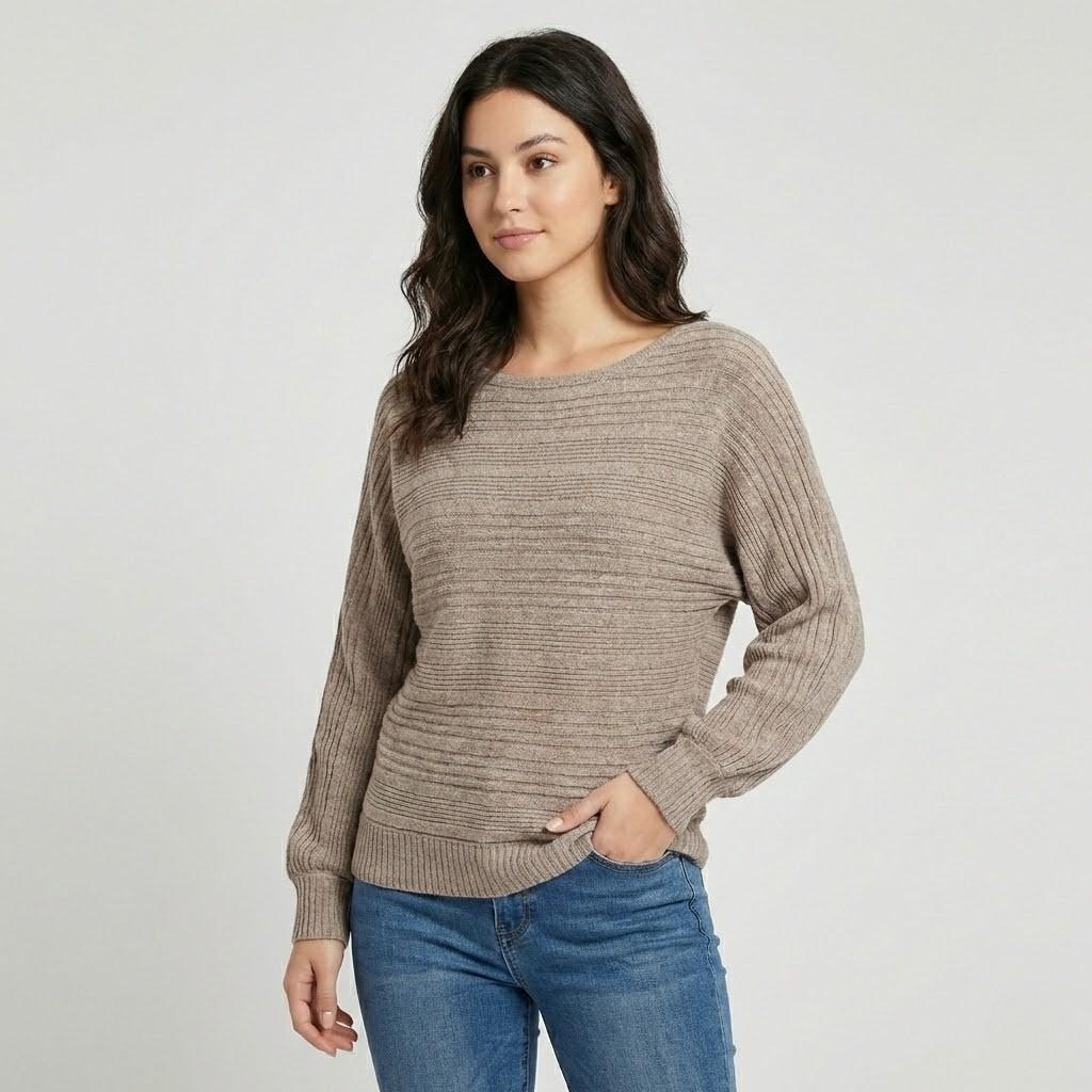Cozy Loose-Fit Ribbed Sweater with a Wide Neck