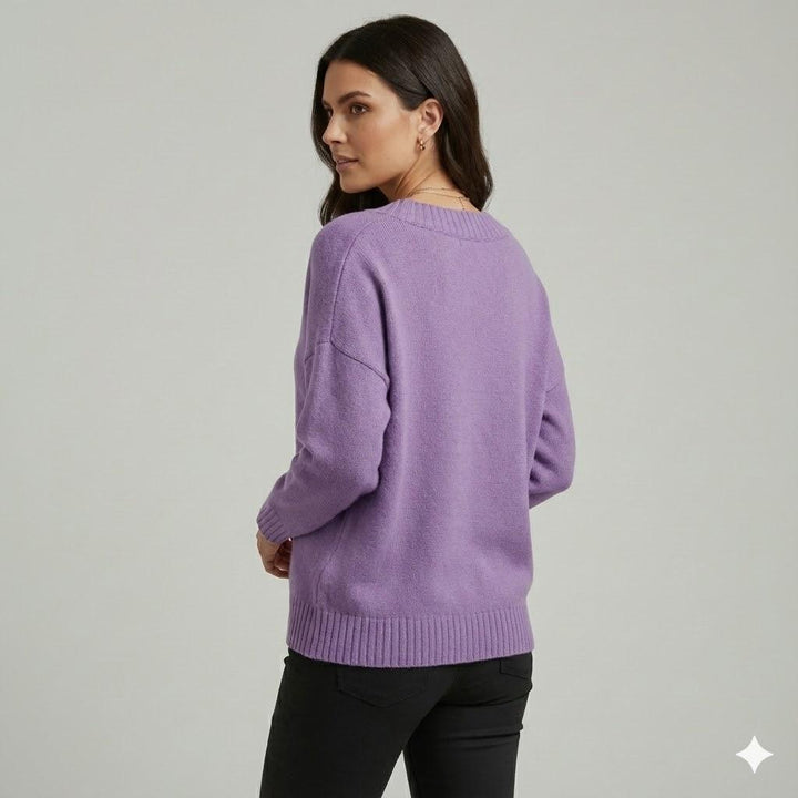 Relaxed Fit V-Neck Soft Knit Sweater