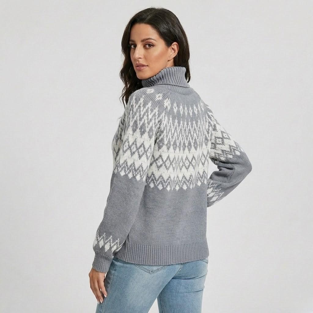 Loose-Fit Knitted Sweater with Roll Neck and Nordic Design