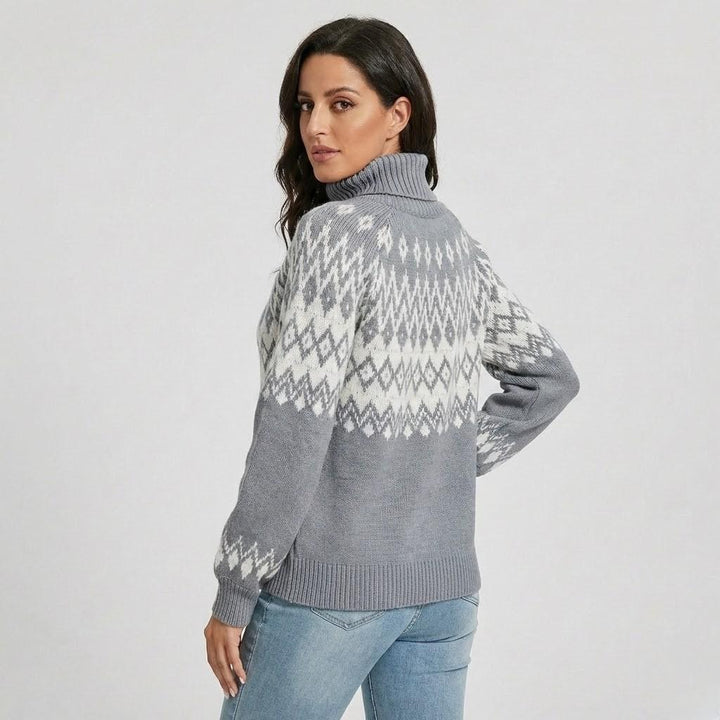 Loose-Fit Knitted Sweater with Roll Neck and Nordic Design