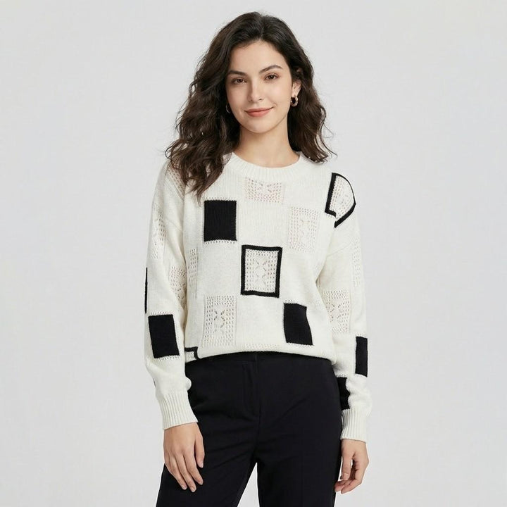 Modern Geometric Pattern Loose-Fit Knitted Sweater