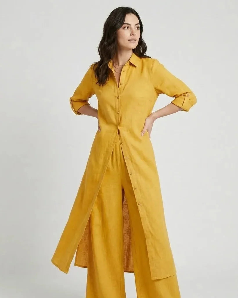 Ľubomíra | Long Shirt and Wide Trousers Two-Piece Ensemble