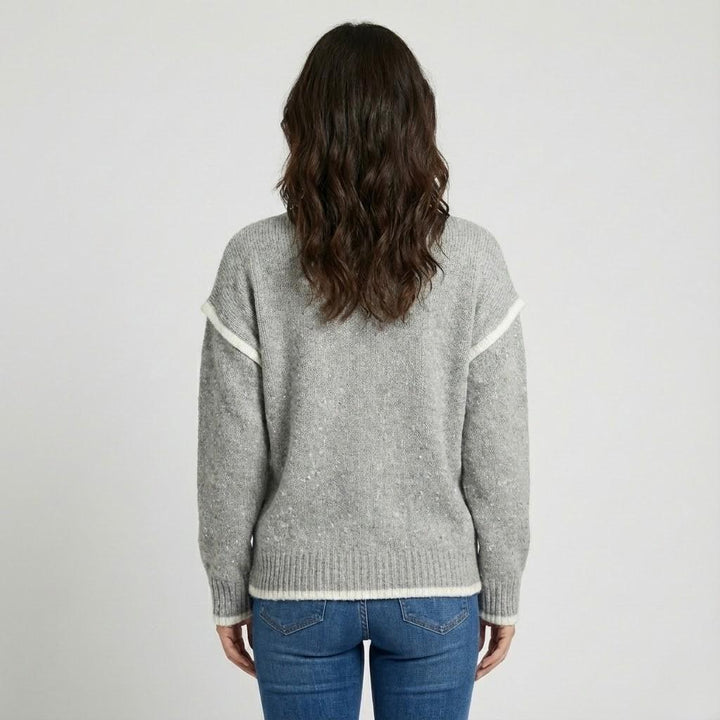 Cozy Grey Knitted Sweater with Round Neckline
